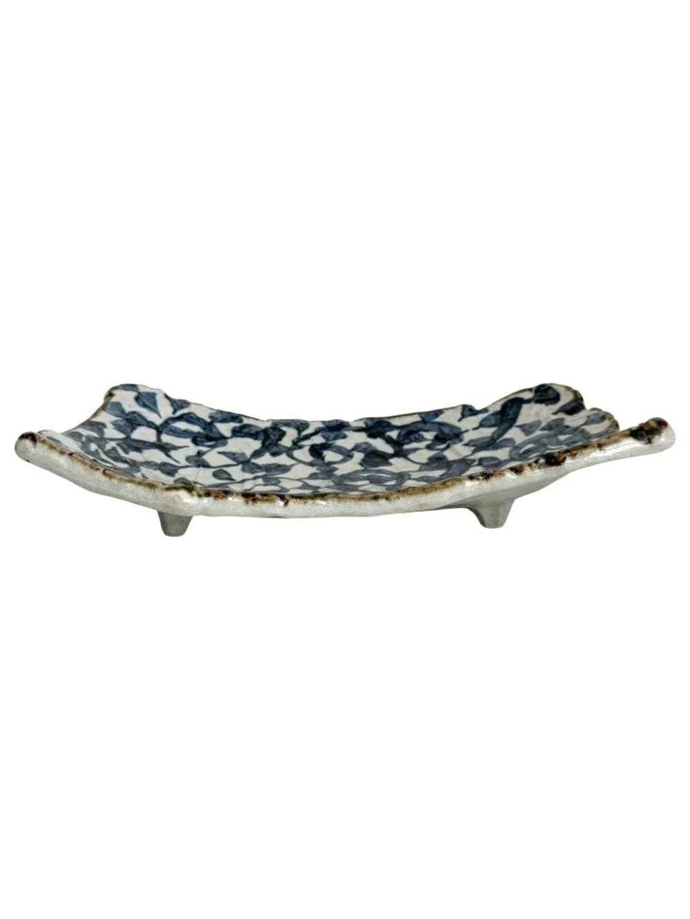 Japanese Long Dish Octopus Arabesque Blue White Ceramic Rectangular Plate‎